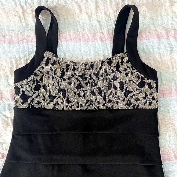 EN FOCUS STUDIO Above the Knee Black Pencil Dress with Straps - Picture 2 of 6